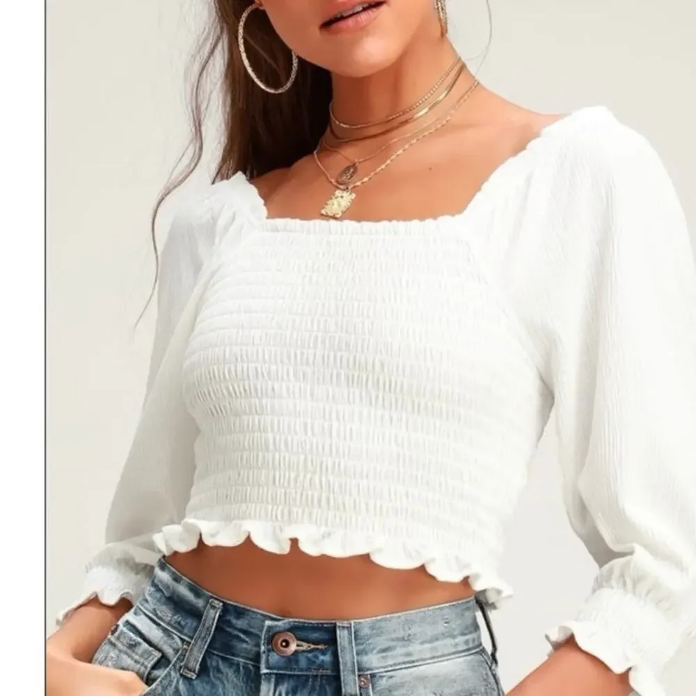 Free People Brencye Smocked Crop Top Boho White Size XSmall‎ Blouse Milkmaid